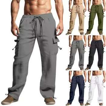 Свободные уличные повседневные брюки с эластичной резинкой на талии и несколькими карманами L армия зеленый