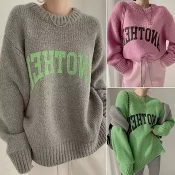 Свободные вязаные пуловеры, свитер, женский осенне-зимний новый оверсайз с круглым вырезом и длинными рукавами, женская одежда с буквенным принтом one size