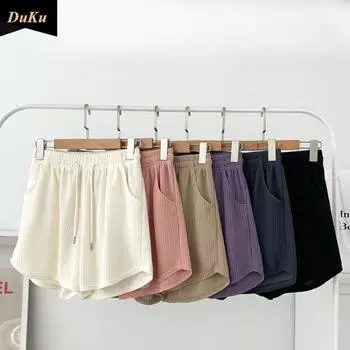 Свободные, закрывающие тело тонкие повседневные широкие брюки женские тонкие спортивные шорты с высокой талией и завязками S чёрный