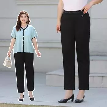 Свободные женские брюки больших размеров с узкой и свободной талией, а также прямые брюки маленького размера стройнят и выглядят повседневно XL чёрный
