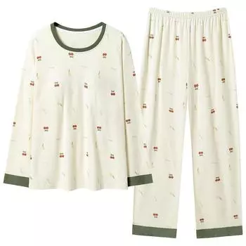 Свободные женские пижамы осенне-зимние модели брюки с длинными рукавами черные в полоску повседневные женские домашние вещи вишневого цвета L зелёный