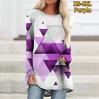 Свободные женские повседневные леггинсы с круглым вырезом в клетку с геометрическим принтом и длинными рукавами XS-8XL 8XL