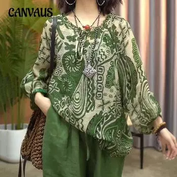 Свободные женские пуловеры с принтом в винтажном стиле больших размеров на весну и лето