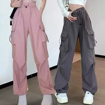 Свободные женские рабочие брюки в стиле ретро с высокой талией, быстросохнущие, прямые брюки-трубы с карманами XL коричневый