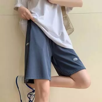 Свободные женские спортивные шорты с высокой талией, широкие шорты с завязками на талии для девочек, повседневные женские шорты M серый