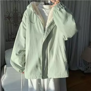 Свободные зимние парки из овечьей шерсти и пуха, женские однотонные теплые куртки, утепленная корейская ветровка, хлопковое пальто, повседневное Chaquetas с длинными рукавами S зелёный