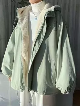 Свободные зимние парки из овечьей шерсти и пуха, женские однотонные теплые куртки, утепленная корейская ветровка, хлопковое пальто, повседневное Chaquetas с длинными рукавами S зелёный