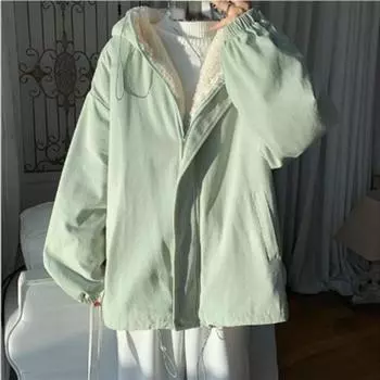 Свободные зимние парки из овечьей шерсти и пуха, женские однотонные теплые куртки, утепленная корейская ветровка, хлопковое пальто, повседневное Chaquetas с длинными рукавами M зелёный