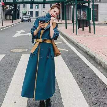 Свободный большой размер контрастного цвета тренчкот женское длинное осеннее новое пальто пальто S