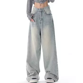 Свободный дизайн, джинсы с высокой талией в стиле ретро, женские модели для похудения и свисания, широкие брюки для мытья полов L светло-синий