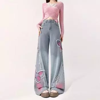 Свободный дизайн, джинсы с высокой талией в стиле ретро, женские модели для похудения и свисания, широкие брюки для мытья полов L светло-синий