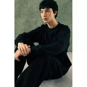 Свободный джерси-топ с длинными рукавами HM, черный XS