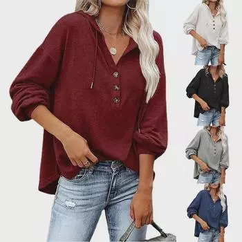 Свободный европейский и американский свитер с капюшоном и V-образным вырезом 2021 года с рукавами «летучая мышь» на пуговицах S белый