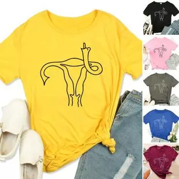 Свободный феминистский топ с круглым вырезом и коротким рукавом для женщин с рисунком среднего пальца матки L белый