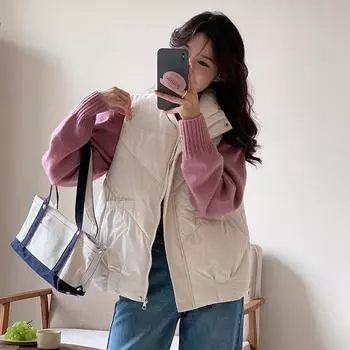 Свободный хлопковый жилет без рукавов с боковой молнией для женщин, однотонное пальто в корейском стиле для осени и зимы M белый