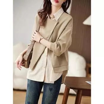 Свободный и большой размер Temperament Fake двухкомпонентный повседневный свитшот для женщин весна и осень новый нестандартный топ M