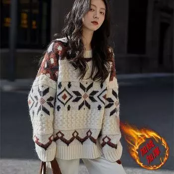 Свободный и ленивый свитер в стиле вестерн для женщин с новым нишевым дизайном и японский ретро-вязаный свитер S белый