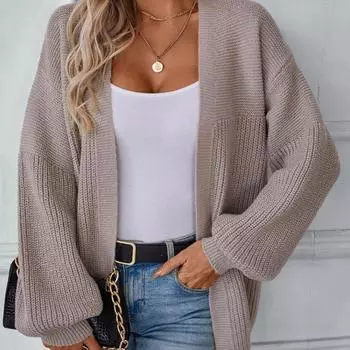 Свободный кардиган, однотонный свитер, повседневные пальто с длинным рукавом, женская одежда, осенне-зимние топы, женская верхняя одежда, новая уличная одежда S хаки