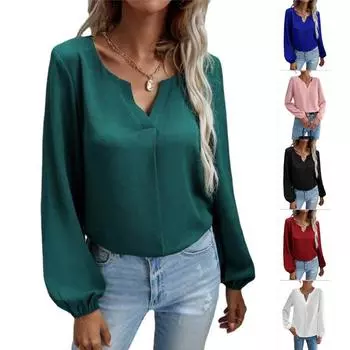 Свободный крой пуловера шифоновый стиль однотонный цвет с длинными рукавами базовая рубашка трусики S чёрный