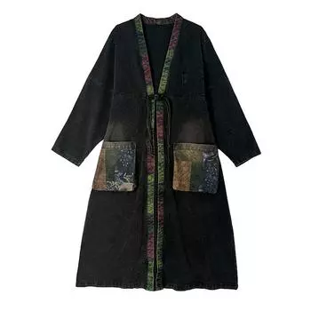 Свободный крой, ретро-пряжка, длинный рукав, джинсовая верхняя одежда контрастных цветов M