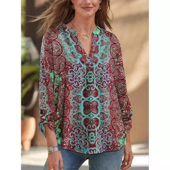 Свободный крой, свитер, напечатанный, с длинными рукавами, V-образным вырезом, повседневная футболка S красный