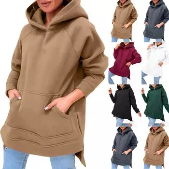 Свободный крой, женская однотонная толстовка с круглым вырезом XXL тёмно-синий