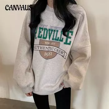 Свободный круглый вырез тонкий срез длинный рукав женский свитшот плюс размер прилив осенняя куртка топы M озеро синий