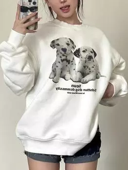 Свободный милый свитшот Y2k в американском стиле для женщин, корейская мода, принт, дизайн, пуловеры, топы, повседневная одежда для улицы, осень-зима M белый