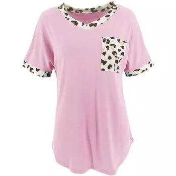 Свободный модный топ с V-образным вырезом и леопардовым принтом, карманом в стиле пэчворк, женская футболка S белый