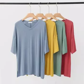 Свободный мягкий хлопковый свитер с V-образным вырезом и короткими рукавами для дома или офиса XL, 120-170 jin