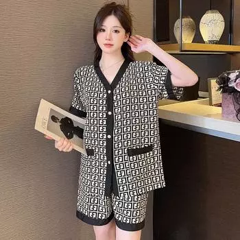 Свободный мягкий роскошный женский пижамный комплект с надписью, летняя пижама из топа на пуговицах и шорт, комплект из 2 предметов для женщин XL