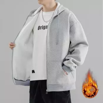 Свободный мужской кардиган с капюшоном, весенне-осенний кардиган на молнии, свитер, куртка, бейсбольная форма 2XL чёрный