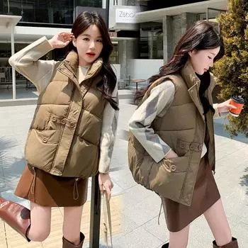 Свободный новый жилет с хлопковой подкладкой, модная верхняя одежда, универсальная корейская версия, иностранный стиль, 2024, новый темпераментный жилет, куртка M чёрный