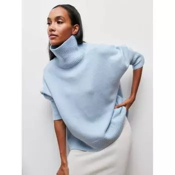 Свободный полуводолазный свитер однотонного цвета на осень и зиму S чёрный