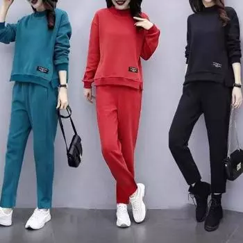 Свободный повседневный спортивный костюм. Женская весенне-осенняя одежда, женская одежда больших размеров, западный стиль, свободный возрастной костюм из двух частей. 5XL чёрный