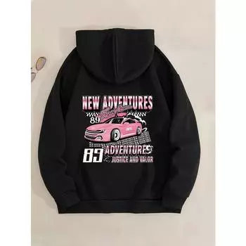 Свободный принтованный свитшот с капюшоном для женщин с длинным рукавом и карманом-кенгуру, повседневный спортивный пуловер S