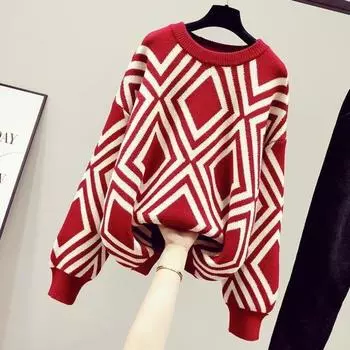 Свободный пуловер для женщин в осенней корейской версии и универсальный вязаный свитер с круглым вырезом, пуловер, женский топ