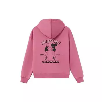 Свободный пуловер с капюшоном Li-Ning Fun с принтом на флисовой подкладке, женские топы, черная смородина, AWDR682-2 XS