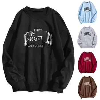 «Свободный пуловер с круглым вырезом и принтом в корейском стиле»: Яркий однотонный топ с длинными рукавами Sweatshirt 3; 2XL синий