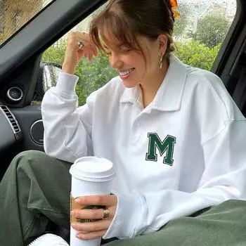 Свободный пуловер с вышитыми буквами и лацканами, женский новый топ S белый