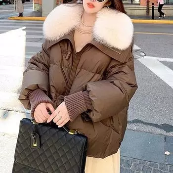 Свободный размер лисьего меха 90 белый утиный пуховик женский короткий корейский вариант куртка из овчины меховая куртка 2024 зима новый S (85-62.5 kg)