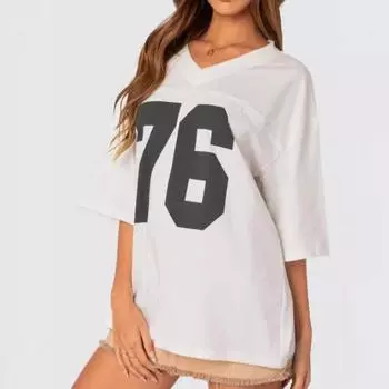 Свободный ретро-топ в стиле хип-хоп с круглым вырезом и цифровой печатью Y2K S белый