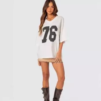 Свободный ретро-топ в стиле хип-хоп с круглым вырезом и цифровой печатью Y2K S белый