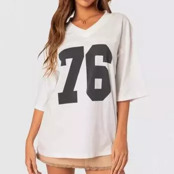 Свободный ретро-топ в стиле хип-хоп с круглым вырезом и цифровой печатью Y2K S белый