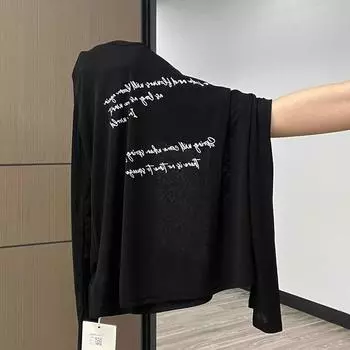 Свободный, слегка полупрозрачный топ с буквенным принтом и большим вырезом, солнцезащитная блузка с кондиционером, с длинными рукавами, классная футболка для женщин на лето S