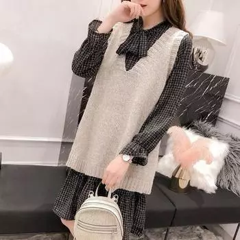 Свободный свитер больших размеров с v-образным вырезом, женский однотонный плиссированный вязаный свитер без рукавов средней длины, женский весенне-осенний One Size темно серый