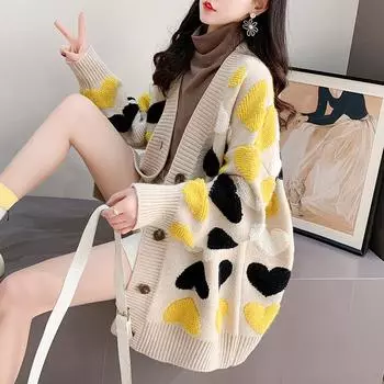 Свободный свитер большого размера Lazy средней длины, женский осенне-зимний вязаный кардиган с V-образным вырезом Love 2XL серый