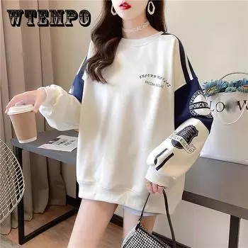 Свободный свитер контрастного цвета, тонкий свитер с круглым вырезом, женские осенние и зимние топы, толстовки XXL белый