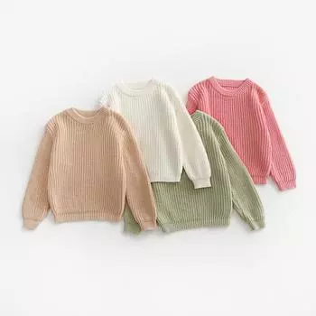 Свободный свитер осень-зима для девочек, милый круглый вырез, толстый льняной свитер, трикотажная нижняя рубашка 130 бежевый