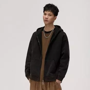 Свободный свитер с капюшоном, мужской кардиган на молнии цвета песочного цвета, американский, постепенно меняющийся, плотностью 380 г, осенне-зимнее пальто S